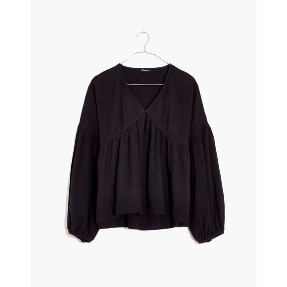 Madewell Pleated Monterey Top Size S Black Lightweight Knit Flowy 100% Cotton - Picture 5 of 16